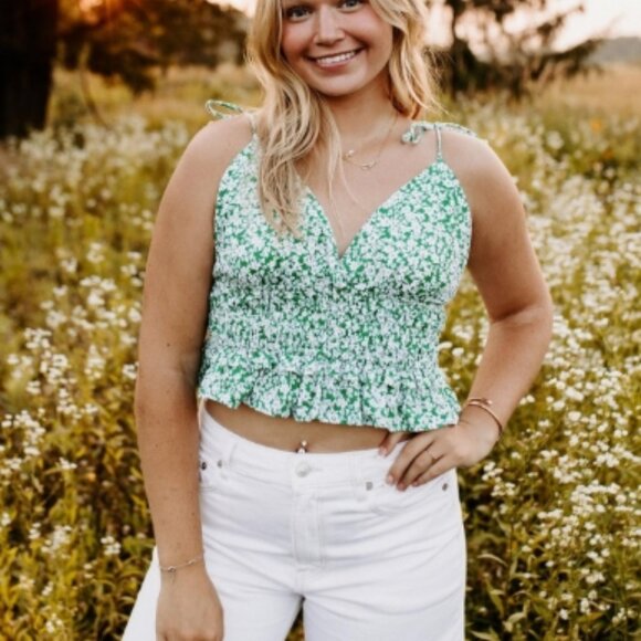 Green Floral Crop Top - Picture 1 of 4